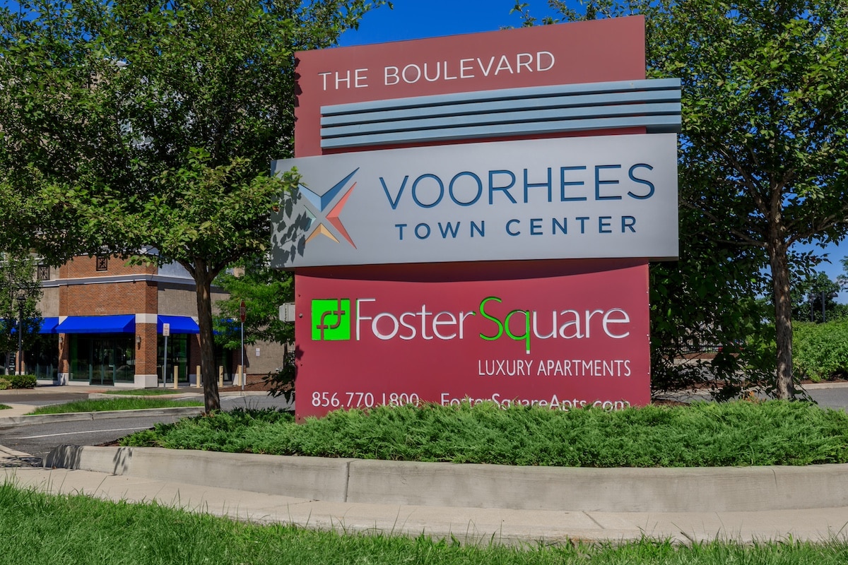 Sign for Voorhees Town Center and Foster Square Apartments